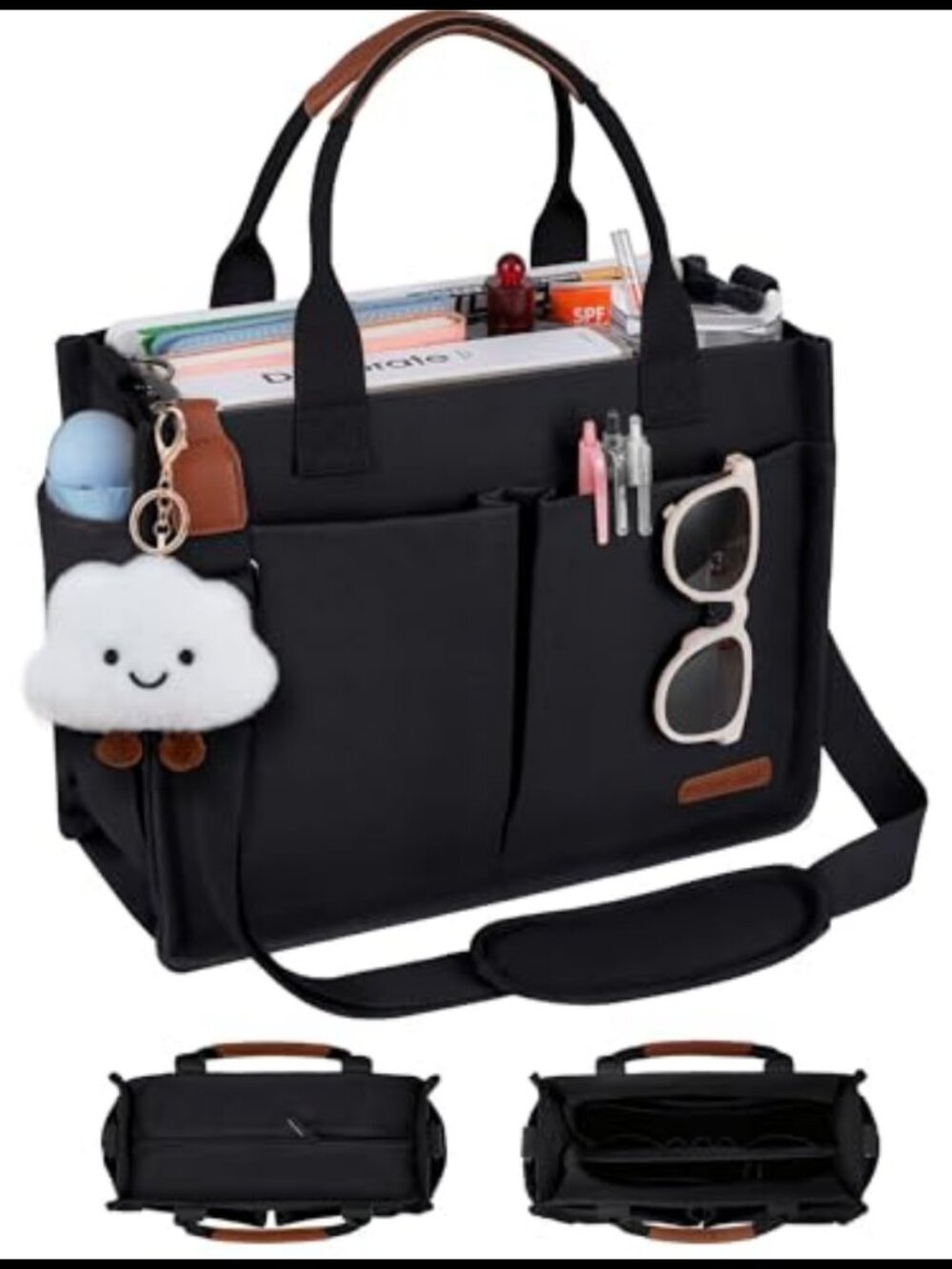 Canvas Tote Bag with Zipper & 13 Pockets Laptop Work Purse